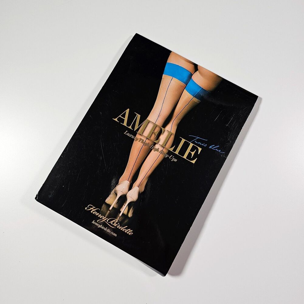 Honey Birdette Amelie Tunis Blue Sheer Stay Up Stockings with Back Seams Size M